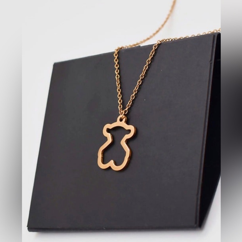 Teddy Bear Necklace rose gold color STAINLESS STEEL